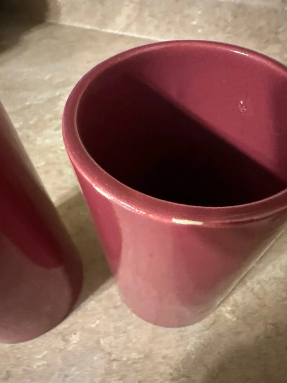 Pair Of vintage C R USA mid-century ceramic cylinder vases 6.5” Tall Dusty Rose